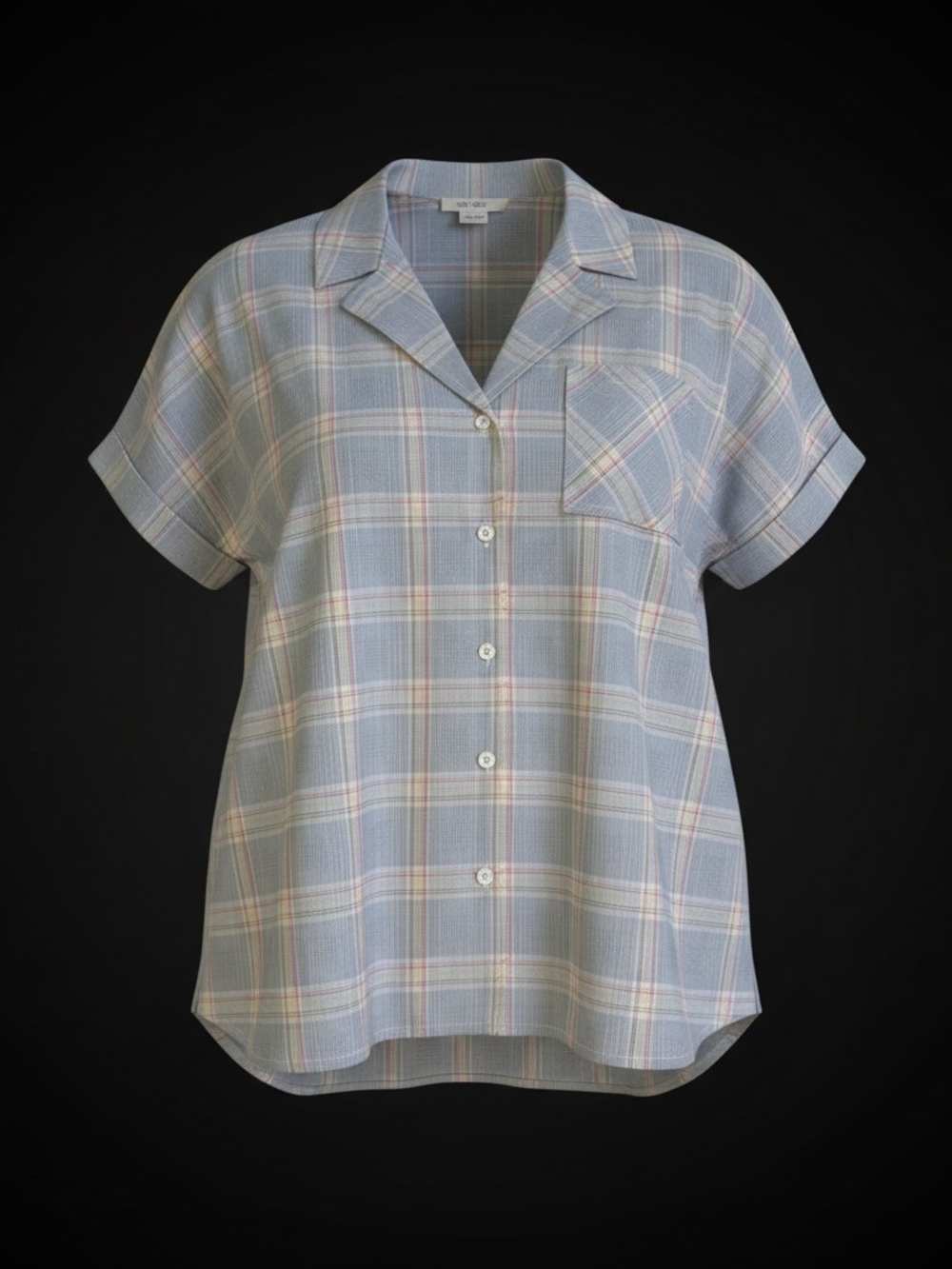 Hem & Thread Womens Large Blue Plaid Short Sleeve Camp Shirt Button Down NWT L
